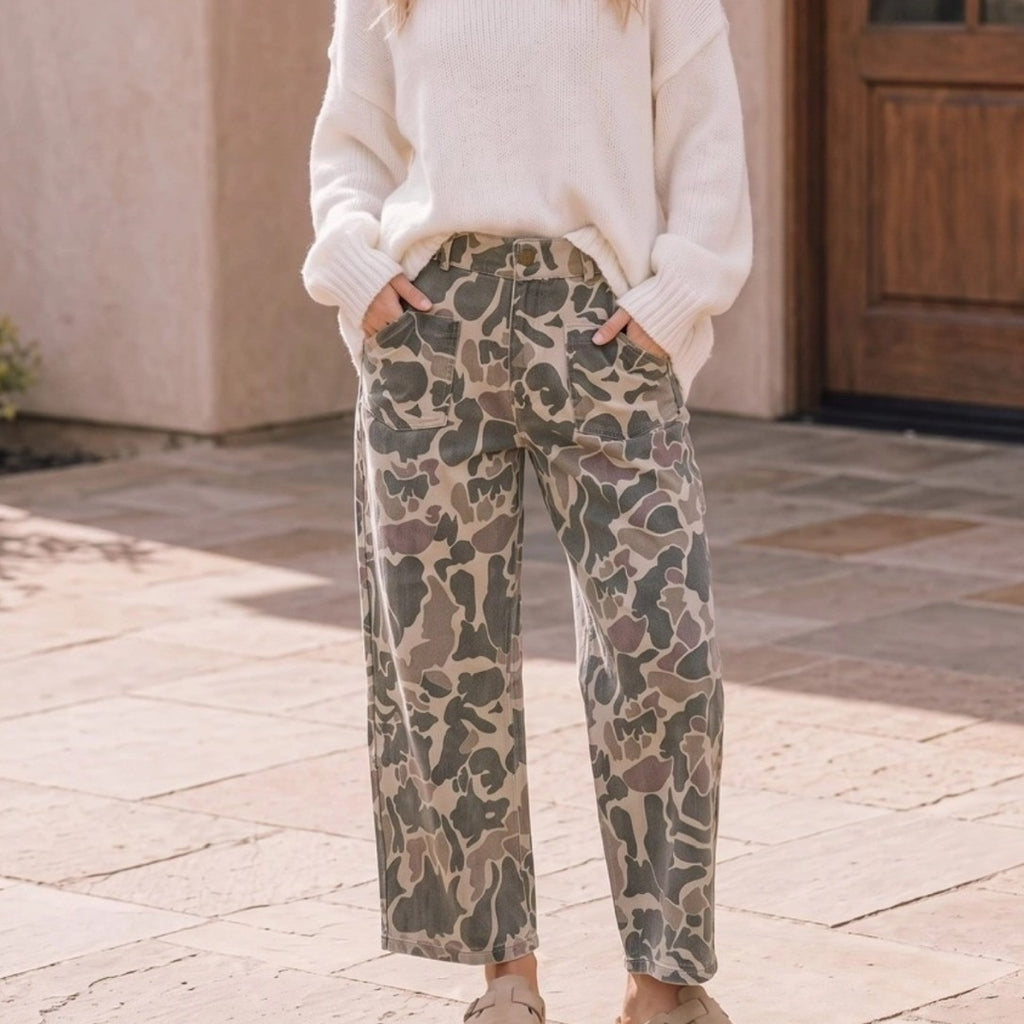 Kori America Duck Camo Barrel Leg Jeans